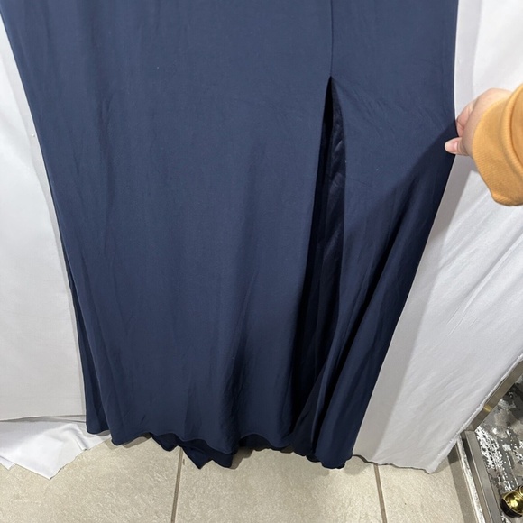 NEW $298‎ IEENA by Mac Duggal [ 12 ] Cap Sleeve V-Neck Jersey Gown in Navy - Picture 10 of 15